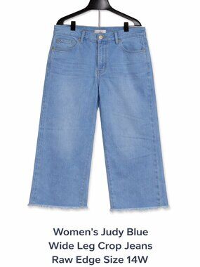 Judy Blue Women's Periwinkle Wide Leg Crop Jeans Raw Hem Size 14W
